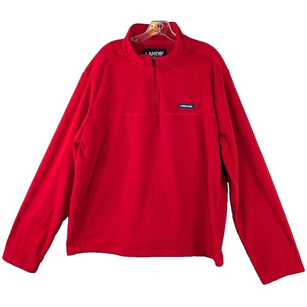 Lands' End Men's Fleece 1/4 Zip Sweatshirt‎ Golf Mock Neck Pullover Size XL Red